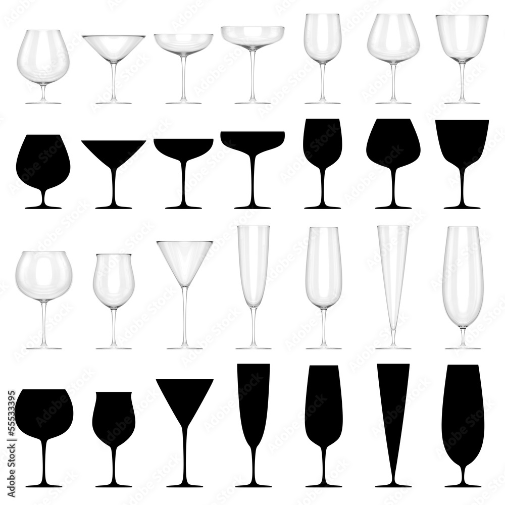 Set of Glasses for Alcoholic Drinks - ISOLATED Set of Glasses for Alcoholic Drinks - ISOLATED