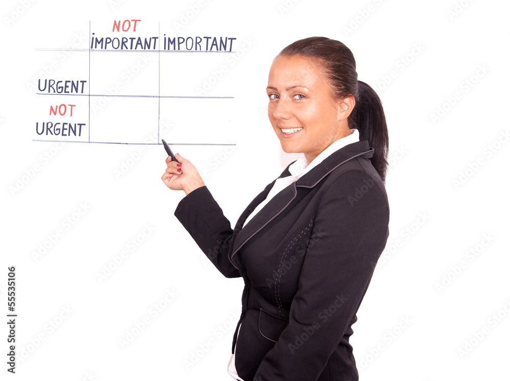 beautiful young business woman drawing board priorities beautiful young business woman drawing board priorities
