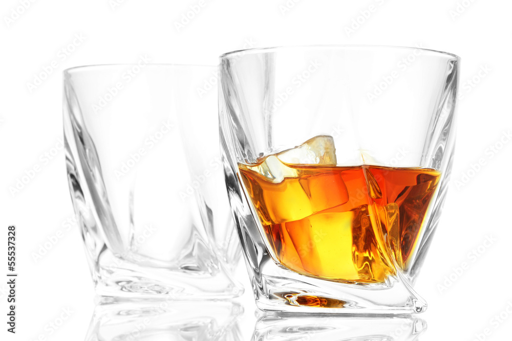 Glasses of whiskey, isolated on white
