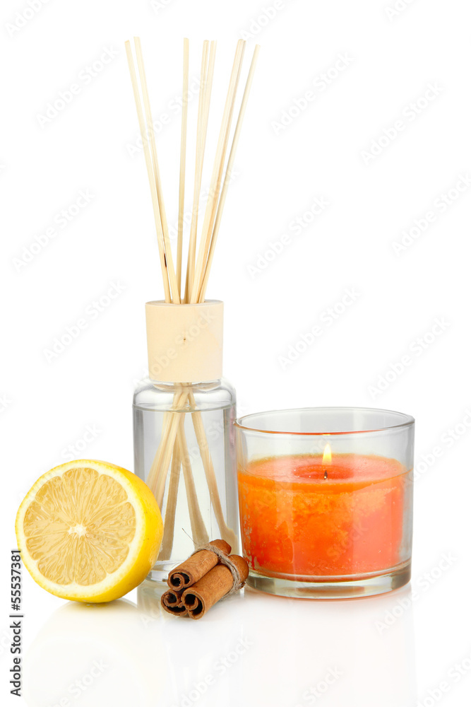 Aromatic sticks for home with fruity odor isolated on white Aromatic sticks for home with fruity odor isolated on white