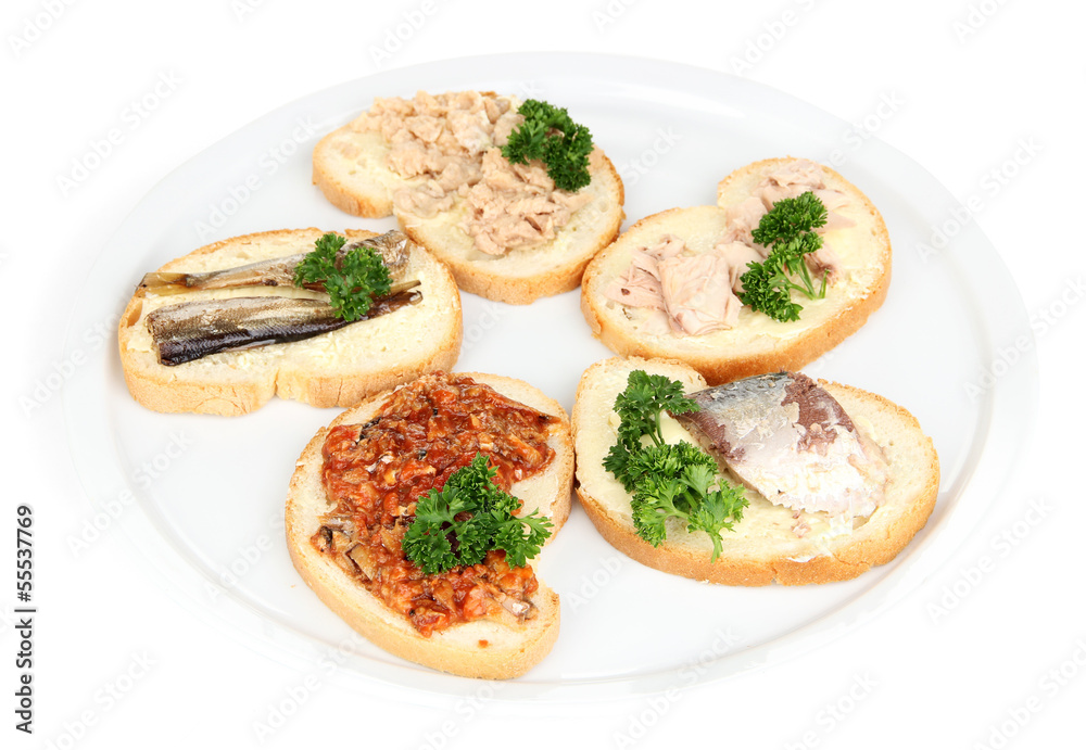 Tasty sandwiches with tuna and cod liver sardines different Tasty sandwiches with tuna and cod liver sardines different