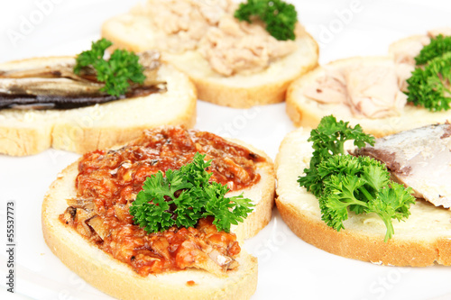Tasty sandwiches with tuna and cod liver sardines different