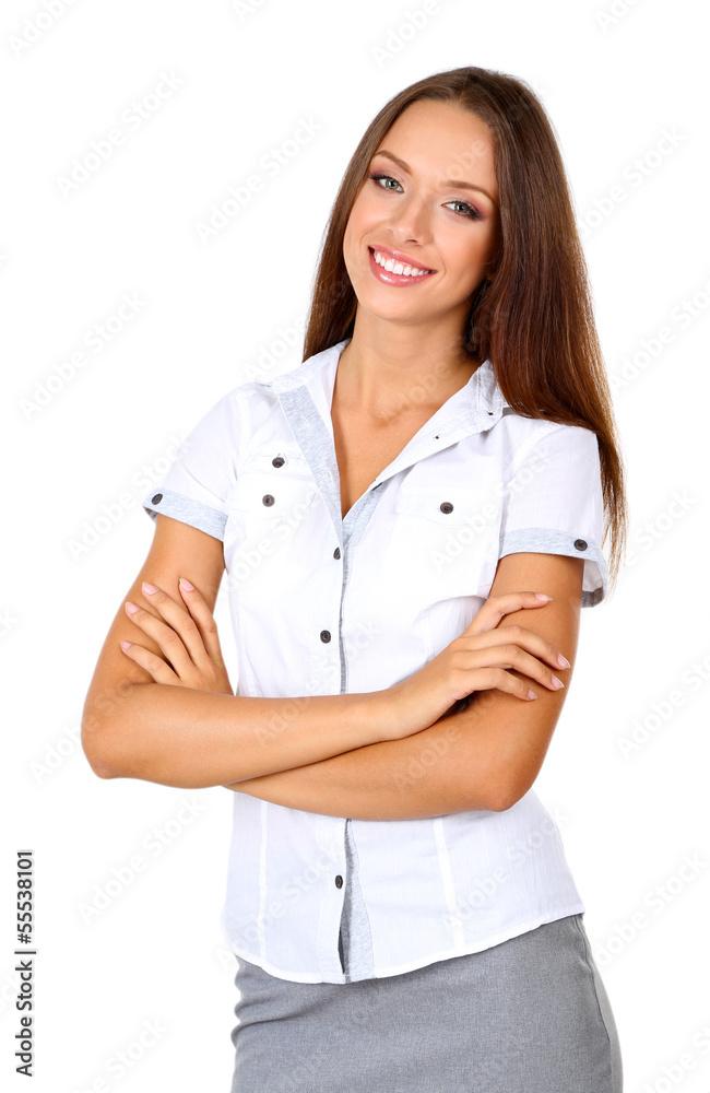 Young beautiful business woman isolated on white Young beautiful business woman isolated on white