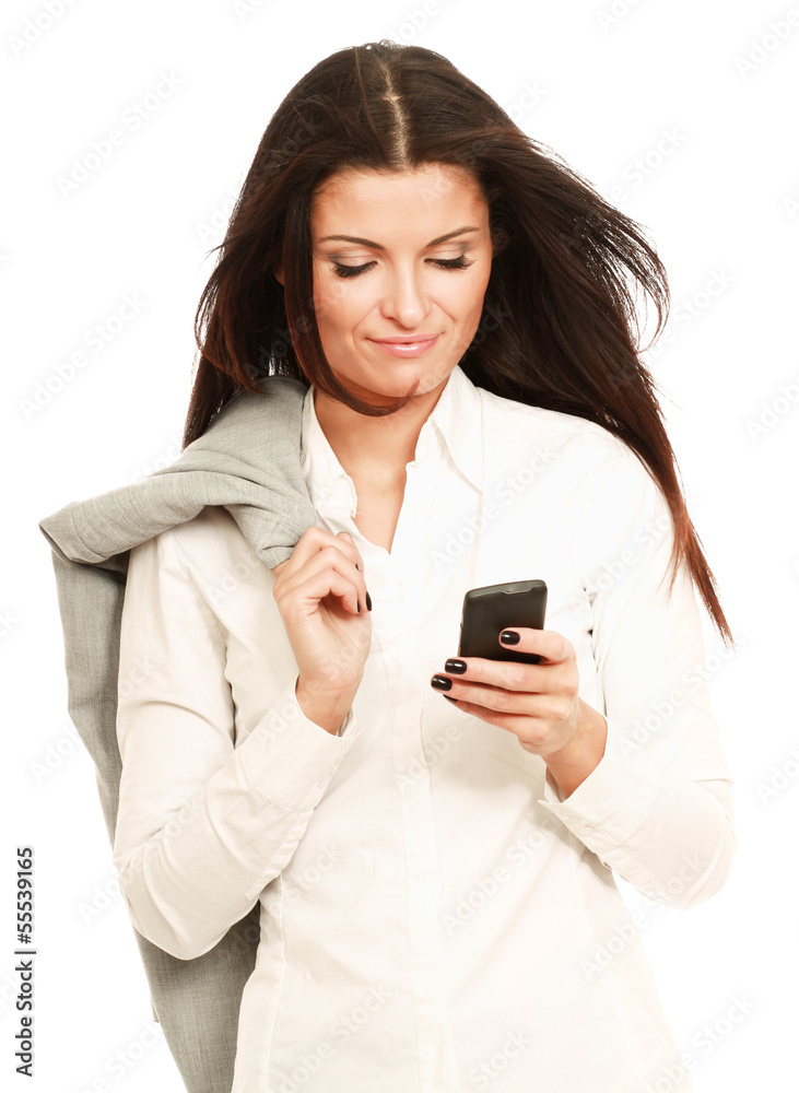 Happy businesswoman using mobile phone