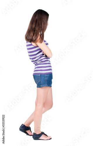 back view of standing young beautiful  brunette woman. © ghoststone