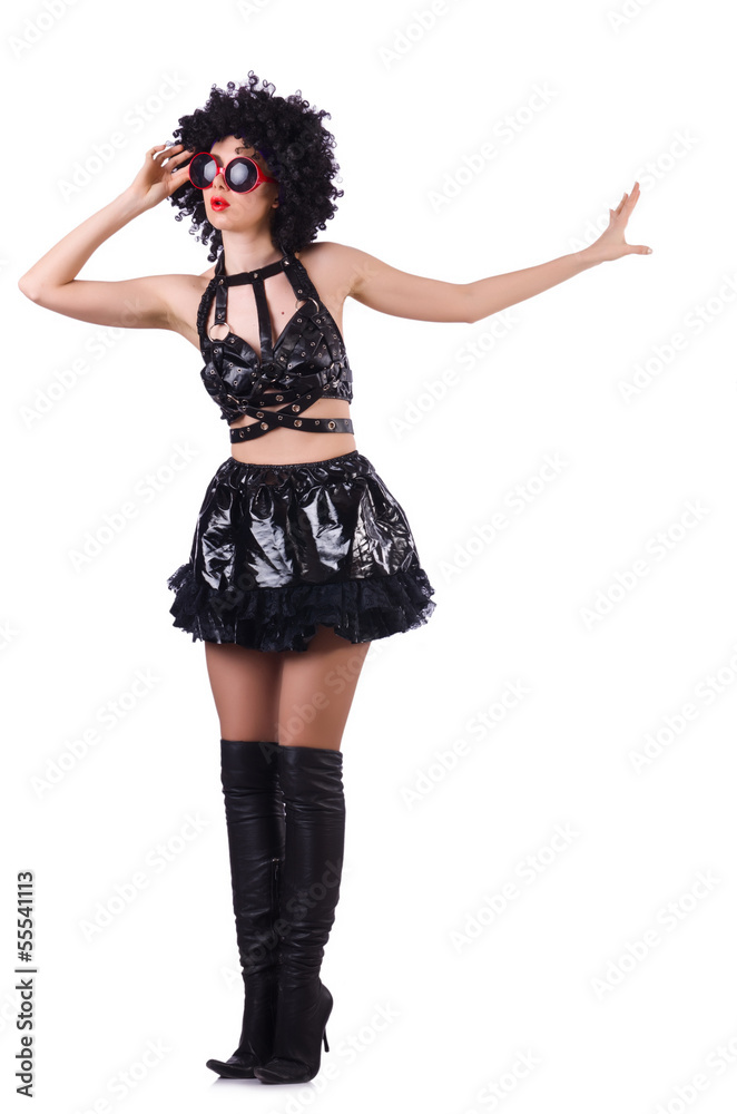 Dancing woman in black leather costume Dancing woman in black leather costume