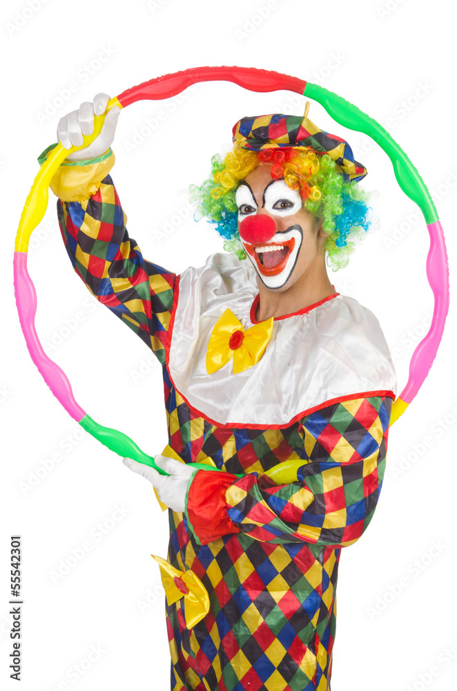 Clown with hula hoop isolated on white Clown with hula hoop isolated on white