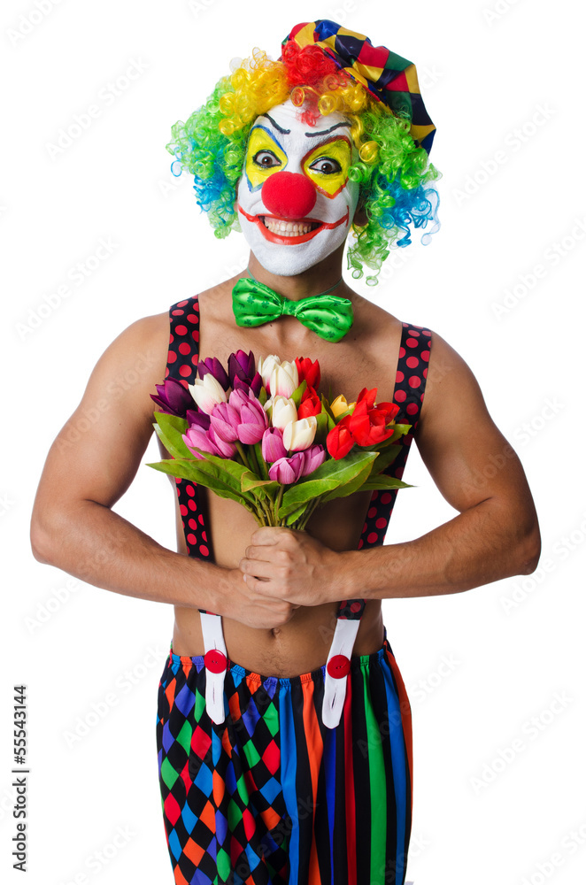 Clown with flowers on white Clown with flowers on white