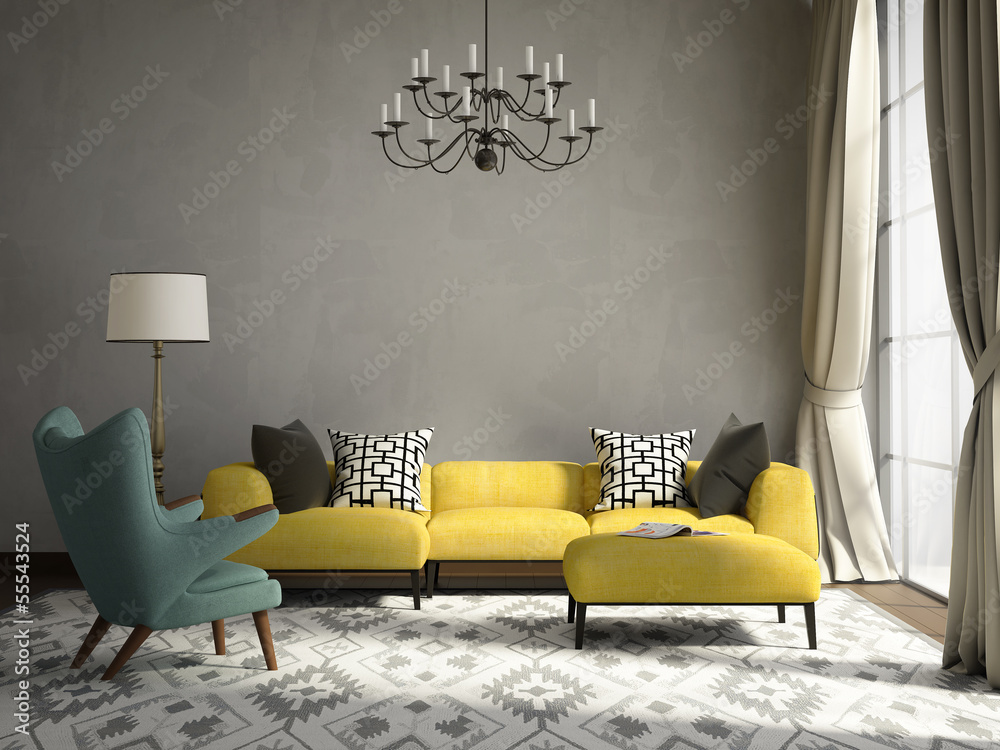 Romantic elegant living room with armchair - obrazy, fototapety, plakaty 