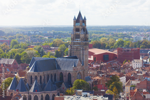 Top view to Bruges and the cathedral St. Sauveur photo