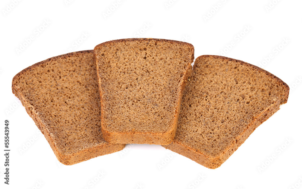 Three slices of brown bread. Isolated on white
