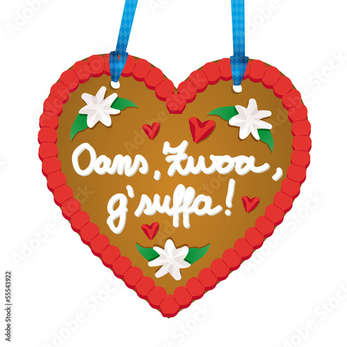 Lebkuchenherz Oans, zwoa, g'suffa!