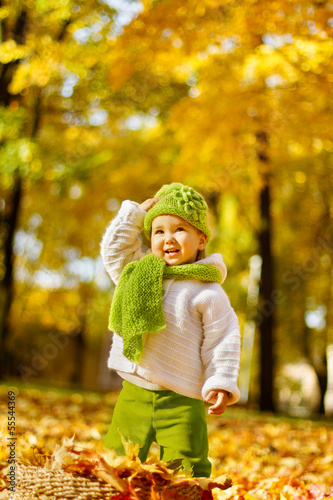 Happy child in autumn park