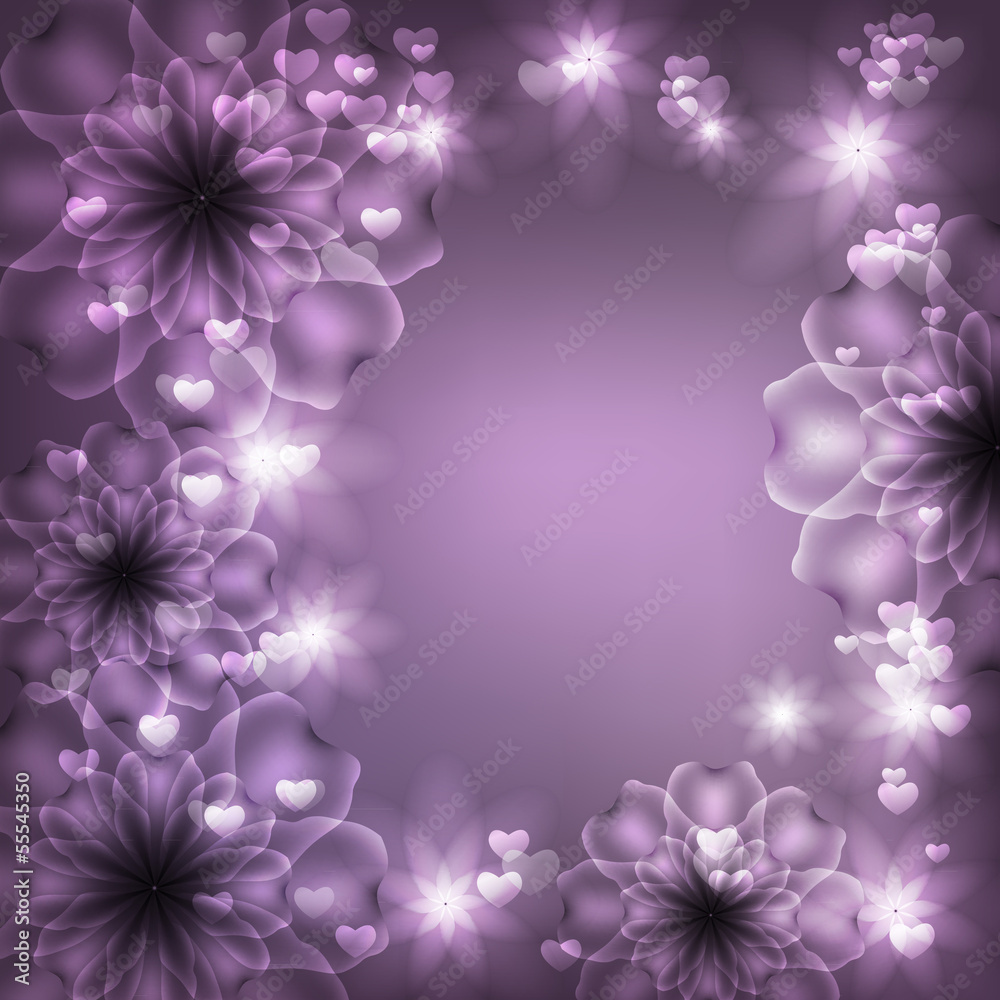 Frame on a violet background with flowers