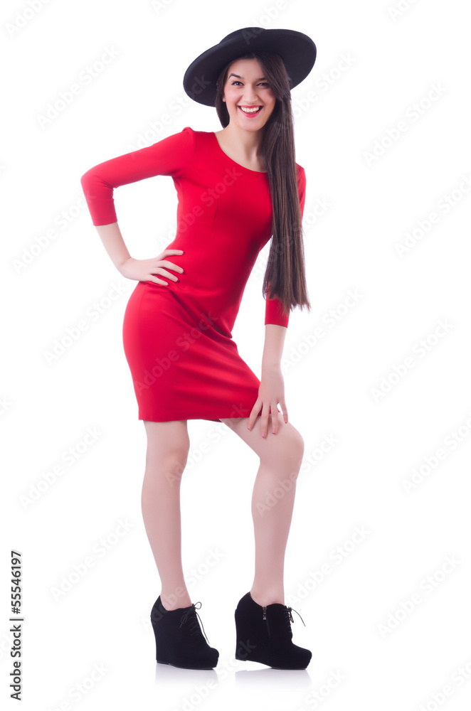 Model wearing fashionable clothing on white Model wearing fashionable clothing on white