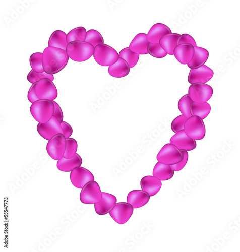 Purple rose petals in shape of heart