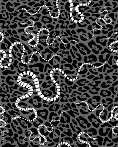 Seamless vector pattern with snakes and animal fur