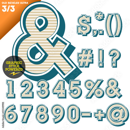 Old fashioned alphabet. Vintage style. Beveled Ultra