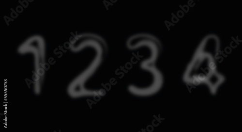 Smoke alphabet font. Numbers 1-4