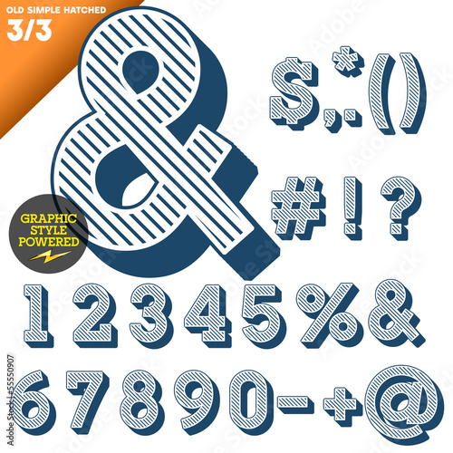 Old fashioned alphabet. Vintage style. Blue hatched background