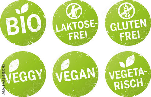 Symbol Bio, Vegan, Glutenfrei, vegetarisch, Laktosefrei vektor photo