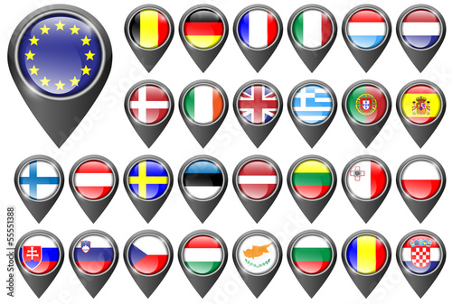 Poi Map Navigation Icons Europa Länder Flaggen Set isoliert