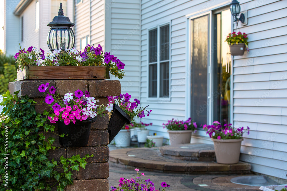 Brick Patio and Pillar with Flowers