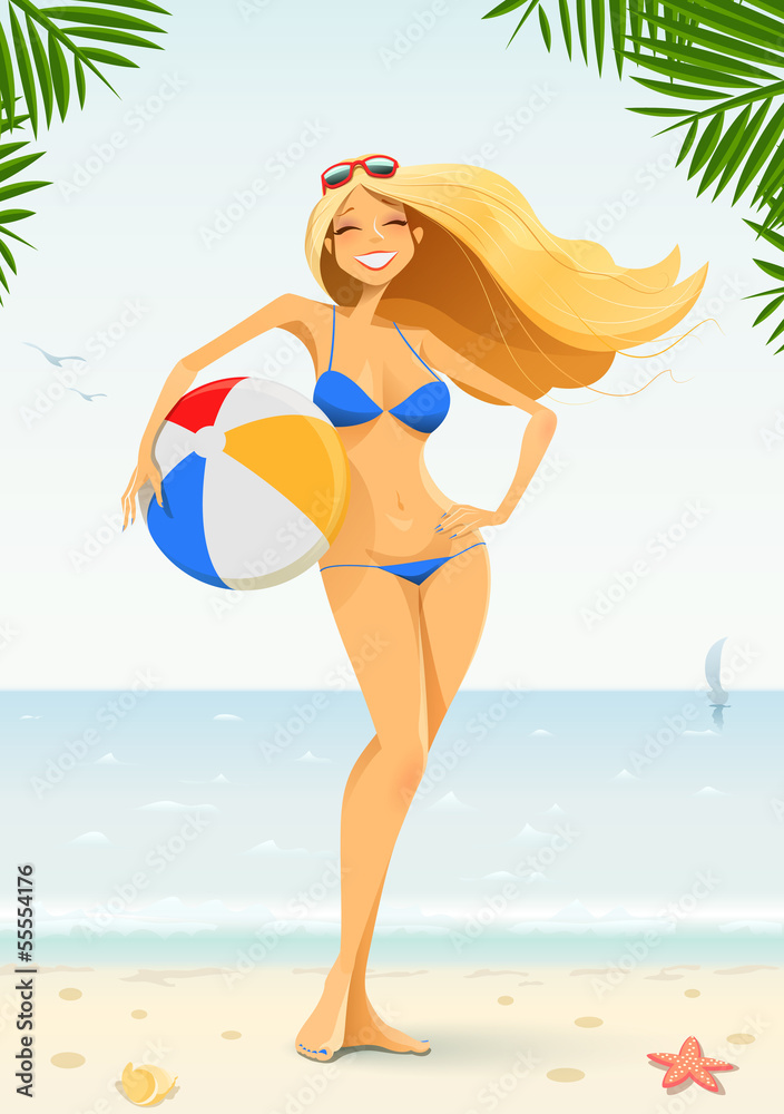 girl in bikini with ball vector illustration EPS10. girl in bikini with ball vector illustration EPS10.