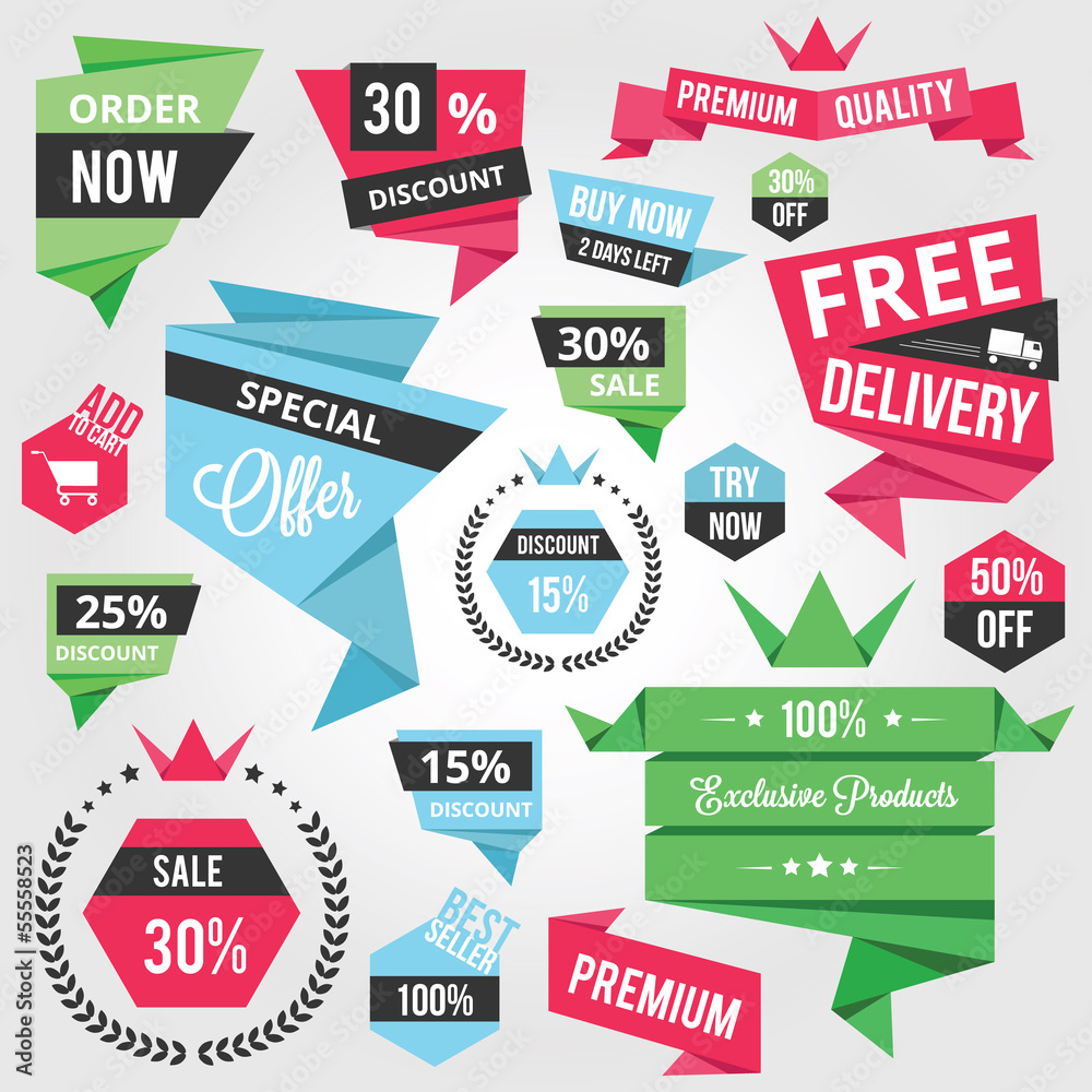 Set of Colorful Discount Sale Concept Labels and Stickers Set of Colorful Discount Sale Concept Labels and Stickers