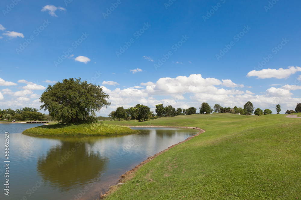 Golf Course in Sunny Day Afternoon