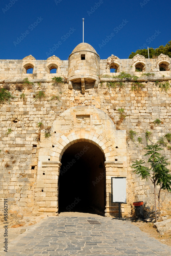 Main entrance to fortress Fortezza in city of Rethymno, Crete