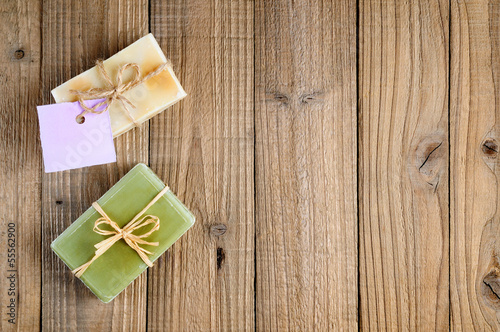 Natural lavender and olive soap on wooden background