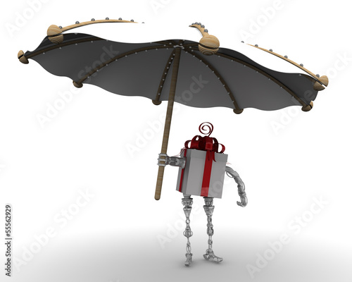 Подарочная коробка в виде робота с пляжным зонтом