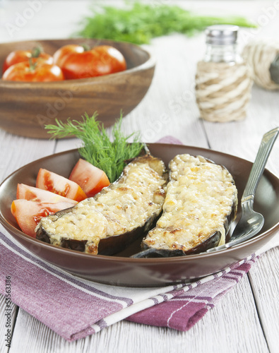 Eggplant baked with meat and cheese