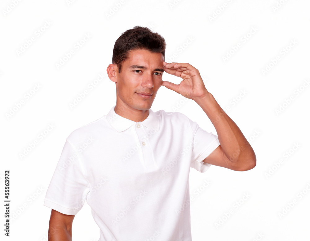 Latin man looking sick and with a headache. Latin man looking sick and with a headache.