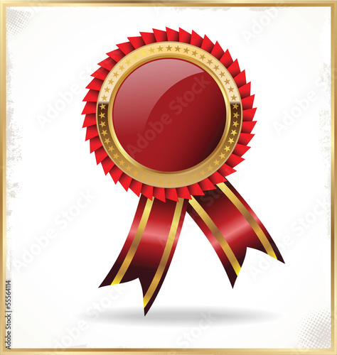 Red label with ribbons
