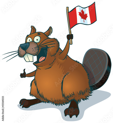 Vector Cartoon Beaver with Canadian Flag