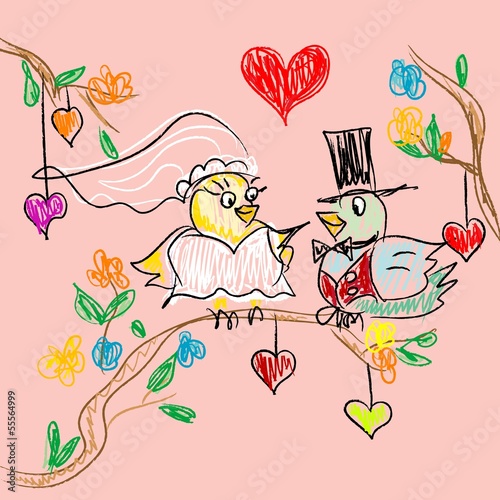 Birds Wedding Doodles Card