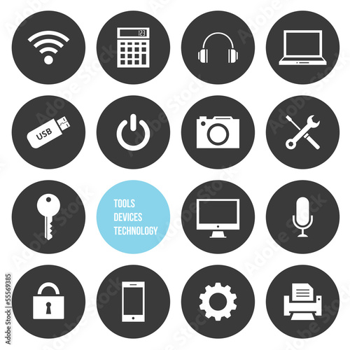 Vector Tools Devices and Technology Icons Set