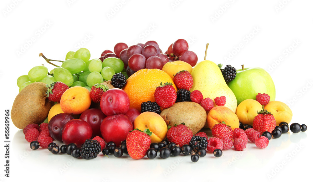 Fresh fruits and berries isolated on white Fresh fruits and berries isolated on white