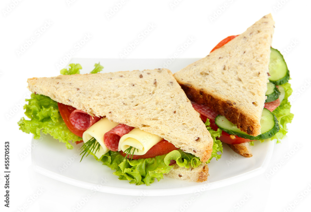 Tasty sandwiches with salami sausage and vegetables Tasty sandwiches with salami sausage and vegetables