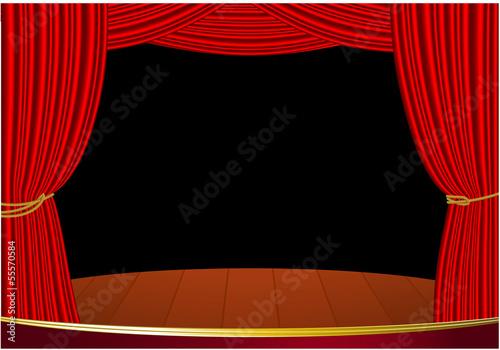 Red stage curtain. Highly realistic vector template.
