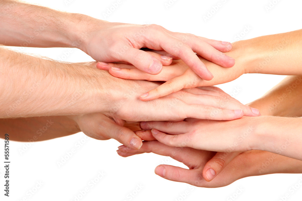 United hands isolated on white Conceptual photo of teamwork United hands isolated on white Conceptual photo of teamwork
