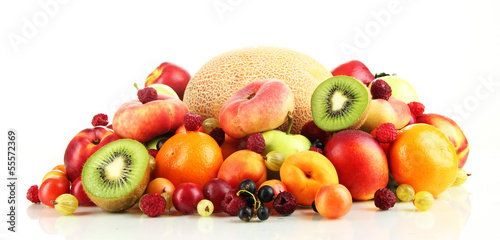 Assortment of juicy fruits  isolated on white