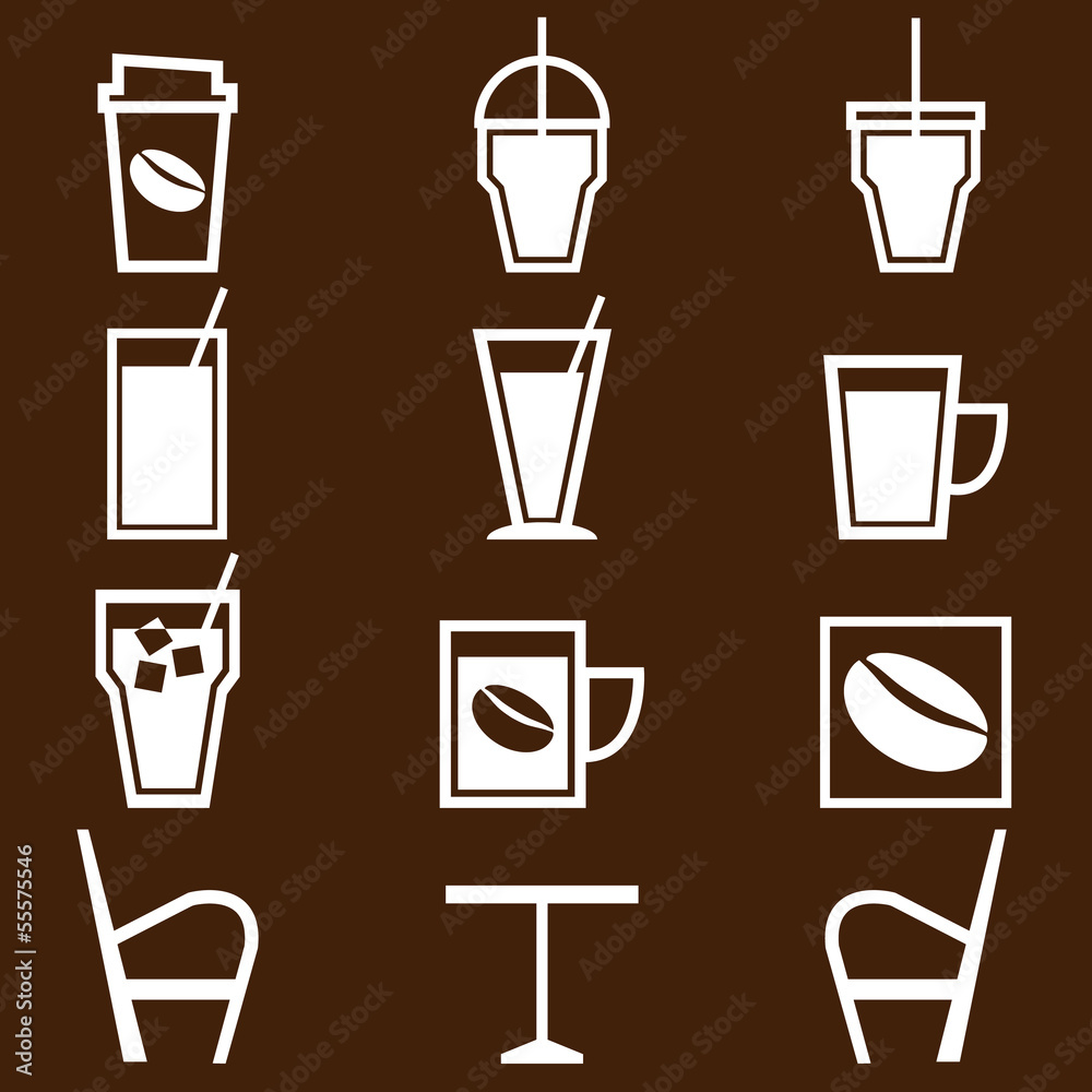Coffee drinks icons in coffee shop Coffee drinks icons in coffee shop