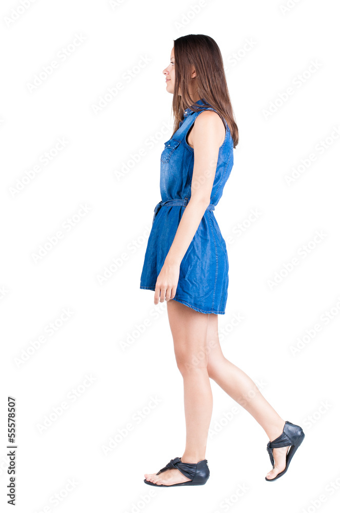 back view of walking woman in dress. back view of walking woman in dress.
