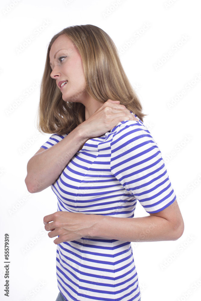 Frau mit Schulterschmerzen - woman with shoulder pain Frau mit Schulterschmerzen - woman with shoulder pain