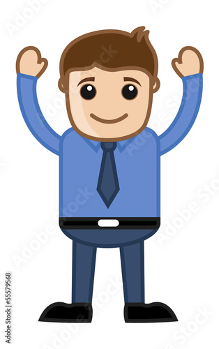 Man Raising Both Hands - Office Corporate Cartoon People