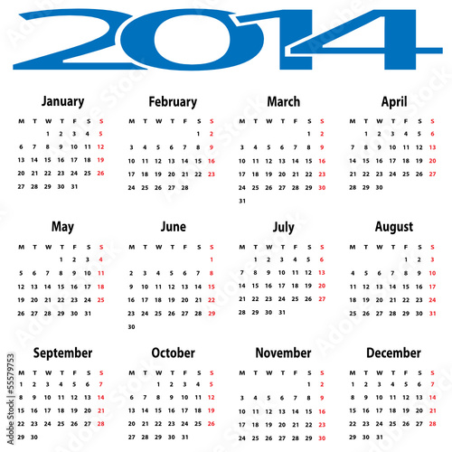 Vector illustration of calendar 2014.