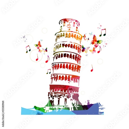 Pisa tower colorful vector.